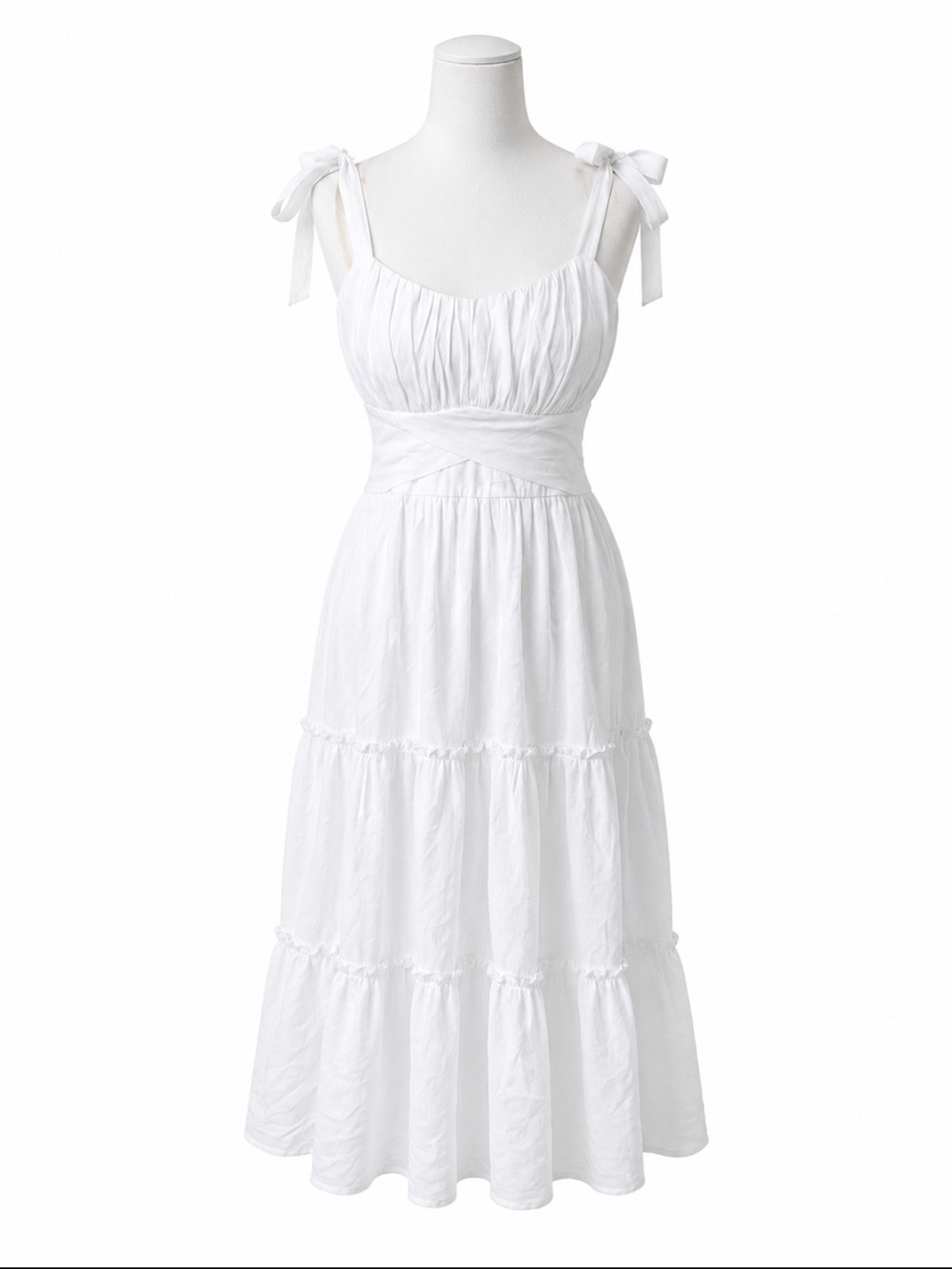 : NWT Altar’d State White Tie-Strap Tiered Midi Dress L
